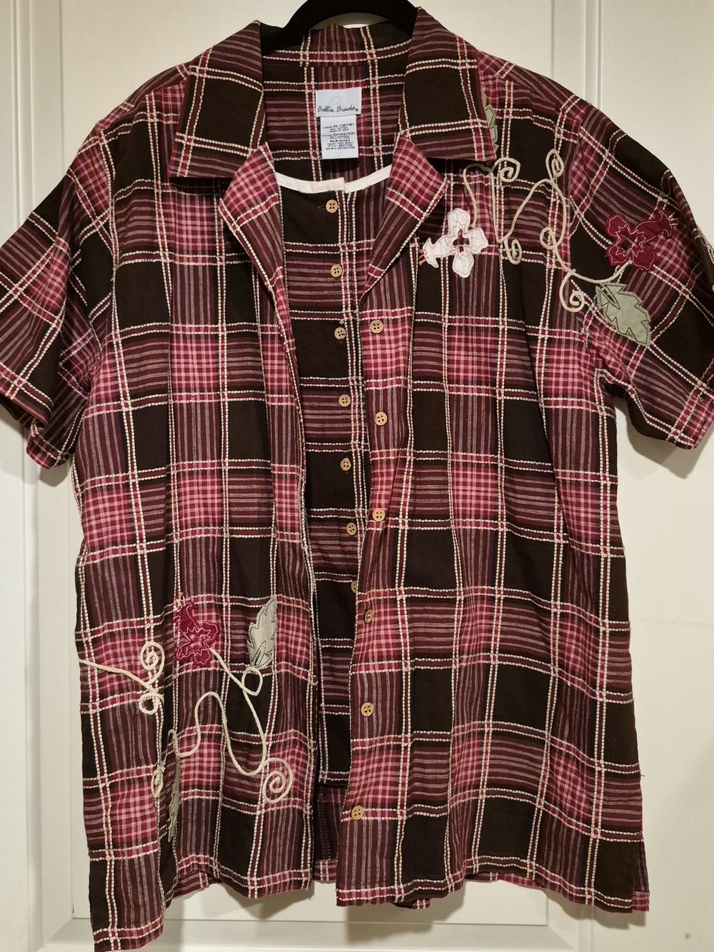 Vintage Bobbie Brooks 100% Cotton Layered Plaid Embroidered Shirt size xL